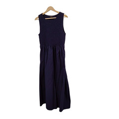 Quince Women 100% Organic Cotton Poplin Boat Neck Maxi Dress Blue M