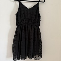 Shein Cami Dress Womens Medium Black Lace Strappy V-Neck Frill Hem Flowy Mini