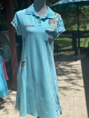 Double D Ranch Western Embroidered, Beaded, Studded, Turquoise Blue Polo Dress S