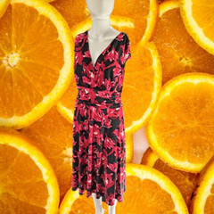 G.H. Bass Co Black and Red Floral V Neck Dress Size 8