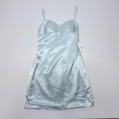 Wear Your Love Light Blue Satin Corset Back Mini Dress Lace Straps Sweetheart