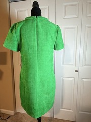 Eliza J Green Tweed Shift Knee Length Dress Fringe Crew Neck Zip Short Sleeve 10