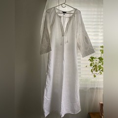 J.Crew, white embroidered, open work, kaftan – slim for XL, linen/cotton blend