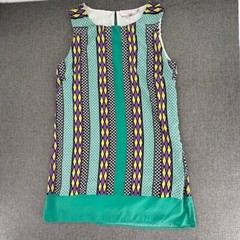 Paperdolls Shift Dress Large Green Purple Yellow White Black Sleeveless Round