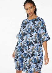 MONKI Tunic Blue Dress XS UK10 Short Sleeve Shirt Dress Tiger Animals E4025