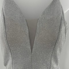 Crystal Doll Sleeveless Silver Metallic Glitter V-Neck Mini Dress Sz 11 Pockets