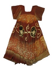 Rossy Indonesia Brown 100% Rayon Batik Floral Maxi Kaftan Dress Women Size M