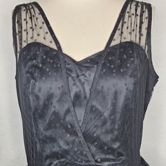 Collectif Vintage Courtney Polka Dot Mesh Tiered Swing Dress Black NWT Size M