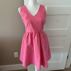 NWT Lauren James Seersucker Dress Augusta Pink Rose Striped SZ M Coastal Preppy