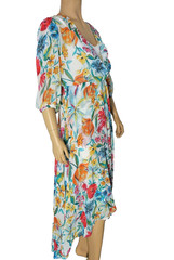 CALVIN KLEIN Maxi Dress Hi Lo sz 4 white multi color floral print faux wrap NWT