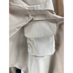 METAMORPHOZA Asymmetrical Drape High Neck Tunic Dress Beige Short Sleeve Pocket