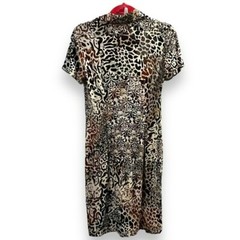 Leggiadro Shirt Dress Short Sleeve Stretch Jersey Knit Animal Print Preppy SZ 8
