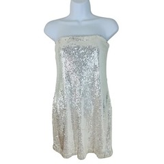 WAYF Women&rsquo;s Size S Strapless Bodycon Sequin White Silver Mini Dress NEW