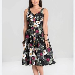 Hell Bunny Tahiti XS Tropical Floral 50s Retro Rockabilly Swing Hawaiian Dress