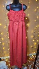 XOXO Women&rsquo;s Red Smocked Square Neck Strappy Maxi Dress, Rayon/Nylon, L