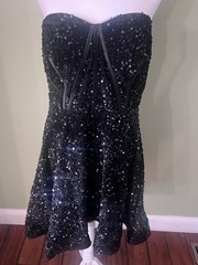 stacees Black Velvet Sequin Strapless Sweetheart Mini Dress Plus 18W