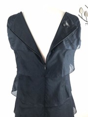 Talbots 8P NAVY Tiered Ruffle Sheath Shift Dress 100% Cotton Sleeveless 8 PETITE