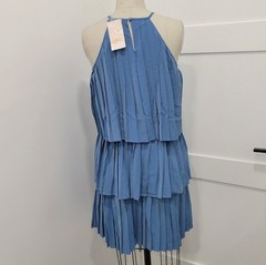 Halter Neckline Pleated Tiered Flowy Sleeveless Mini Dress Size M