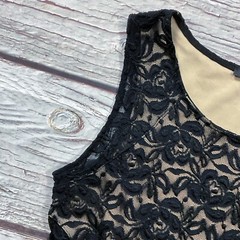 Soprano Womens Dress sz L Black Tan Lined Illusion Pullover Fit & Flare Stretch