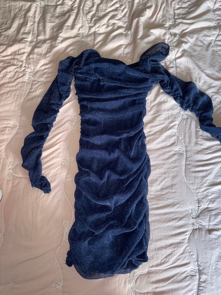 SHEIN navy blue shimmery scrunch dress size large