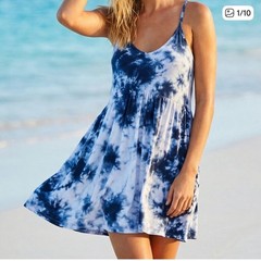 Z Supply Kona Cloud Babydoll Mini Dress Blue Tie Dye Bohemian Festival Beach NWT