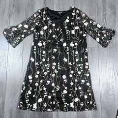 Spense Womens Dress Black Floral Embroidered Overlay Lace Dress Sz 12 Easter