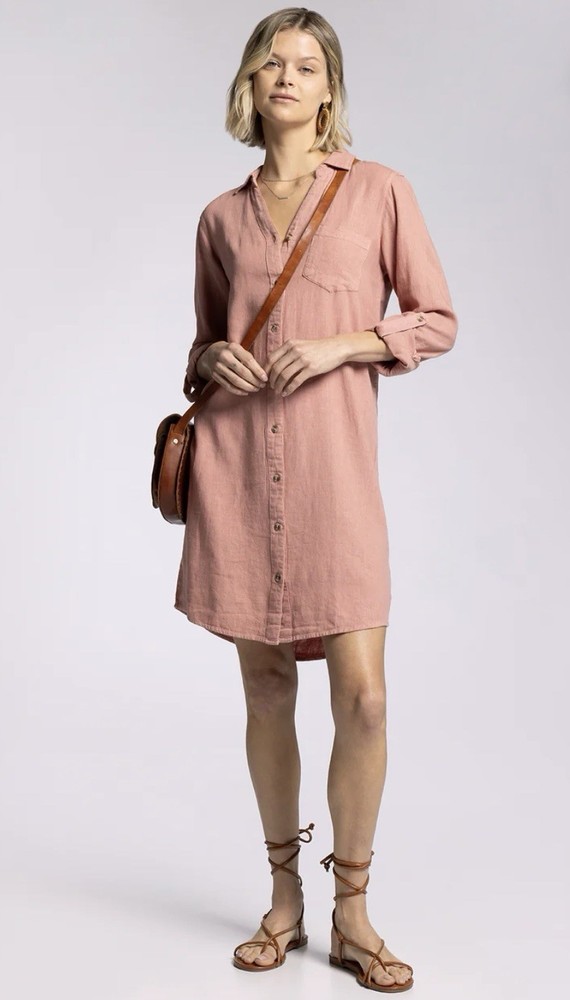 Thread & Supply Fatina Dress Rose Tan M Classic Casual Preppy A320 Retail $83