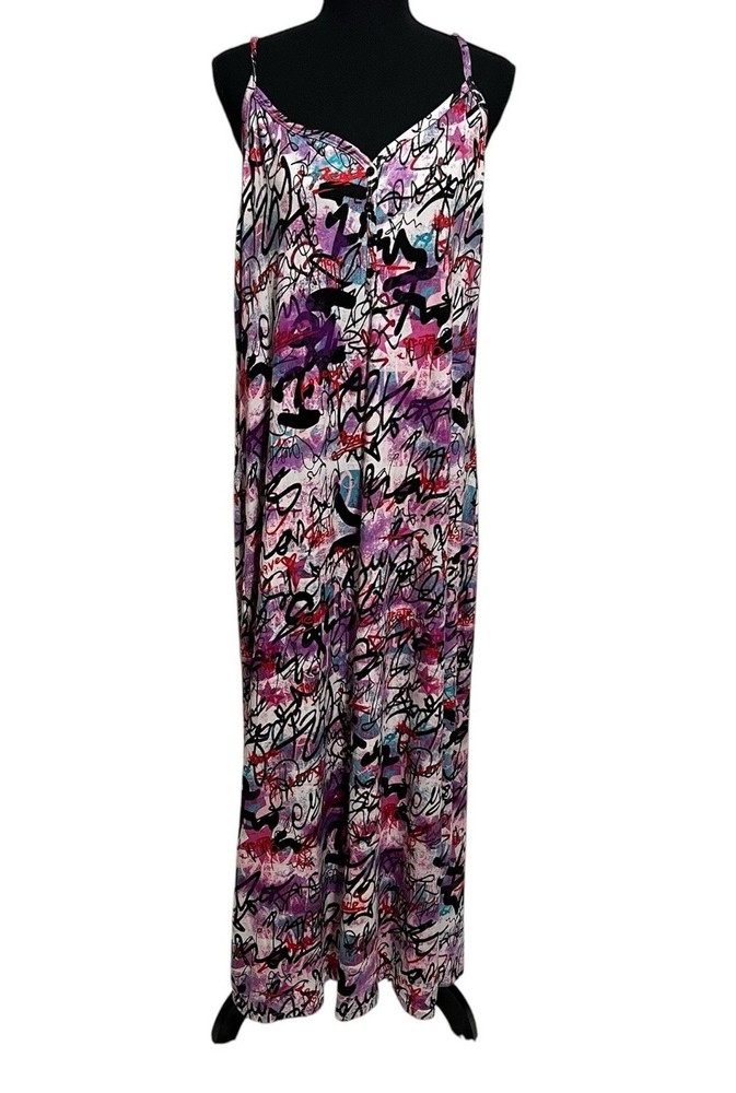 Rouge Collection 2XL Colorful Graffiti Street Art Lightweight Flowy Maxi Dress