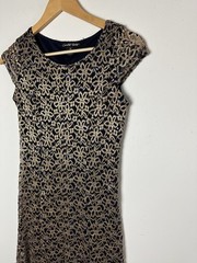 Vtg Y2k 90s Maxi Dress Gold Embroidered Knit Pleated Fairy Grunge Whimsigoth PS