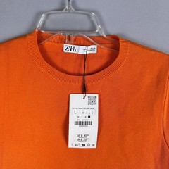 Zara knitted Tunic Dress Womens Size Large Cap-Sleeves Crew-Neck Orange