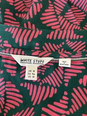 White Stuff Pink Pattern Short Sleeve Long Dress Size18 Tie Belt , Pockets