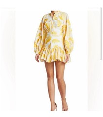 Auth ACLER Hourglass Embroidered Yellow Floral Mini Dress, Size 2