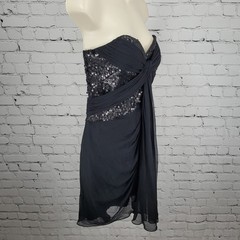 Kurt Thomas Black Silk Chiffon Sequin Strapless Lined Mini Dress Size 10