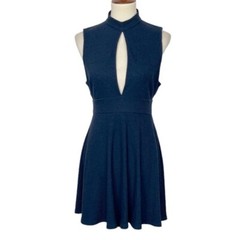 Silence + Noise Dress Womens Medium Danni Navy Blue Ribbed Sleeveless Keyhole UO