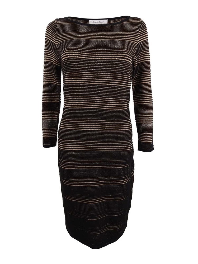 Calvin Klein Women&rsquo;s Metallic Mini-Striped Sweater Dress (M, Black/Gold)