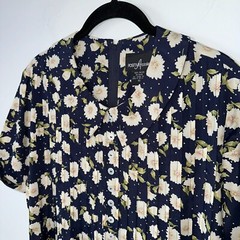 Positive Attitude Dress Size 10 Navy Floral Collared Maxi Daisy’s Tie Back 70s