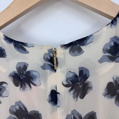 Tory Burch Cecilia Floral Pleated Dress Sz 2 Blue Cream A-Line Bow Neck Chiffon