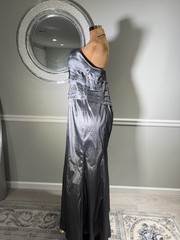Ally&rsquo;s Metallic Silver One Shoulder Formal Evening Gown Pleated Size 3XL