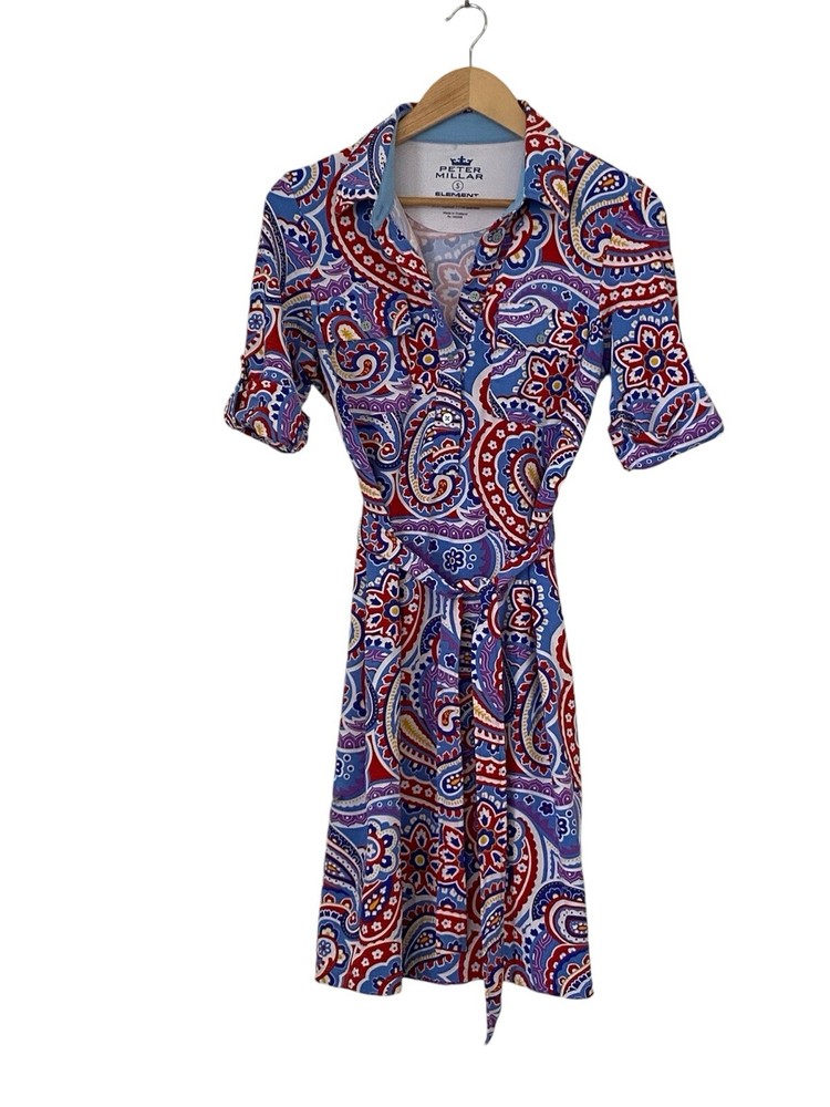Peter Millar Element Wicking Womens 50+ UPF Stretch Dress Size Small Paisley