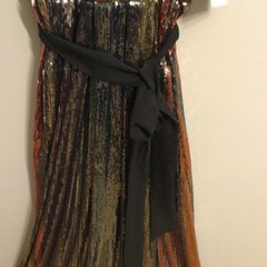Julia Jordan Black/Gold/Red Sequin Sleeveless Dress with Black Sash, Size 4, NWT