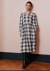 Albaray Pleated Check Midi Dress, Black/White Size 8