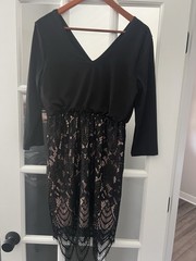 Maurice&rsquo;s Black Long Sleeve V-Neck Dress Lace Accent Medium