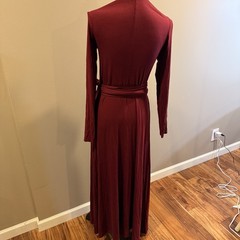 GAP True Wrap Long Sleeve Jersey Knit Balletcore Midi V Neck Burgundy Fairy Boho