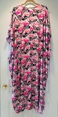 1X/2X/3X Black White Pink Flamingo Print Kaftan Knit Beach Cover Dress Nightgown