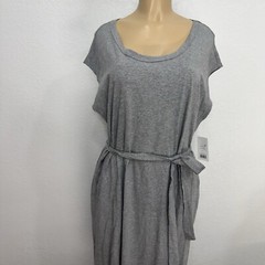 Madison Gray Stretch Pocketed Slit Back Tie Midi Dress Womens Size Large Casual
