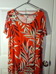 Spense Womens Red Tropical Leaf Print, Swing Tank Dress Sz 2X Vacation Resort