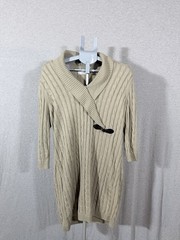 Calvin Klein Dress Womens Medium Tan Cable Knit Sweater Shawl Equestrian L