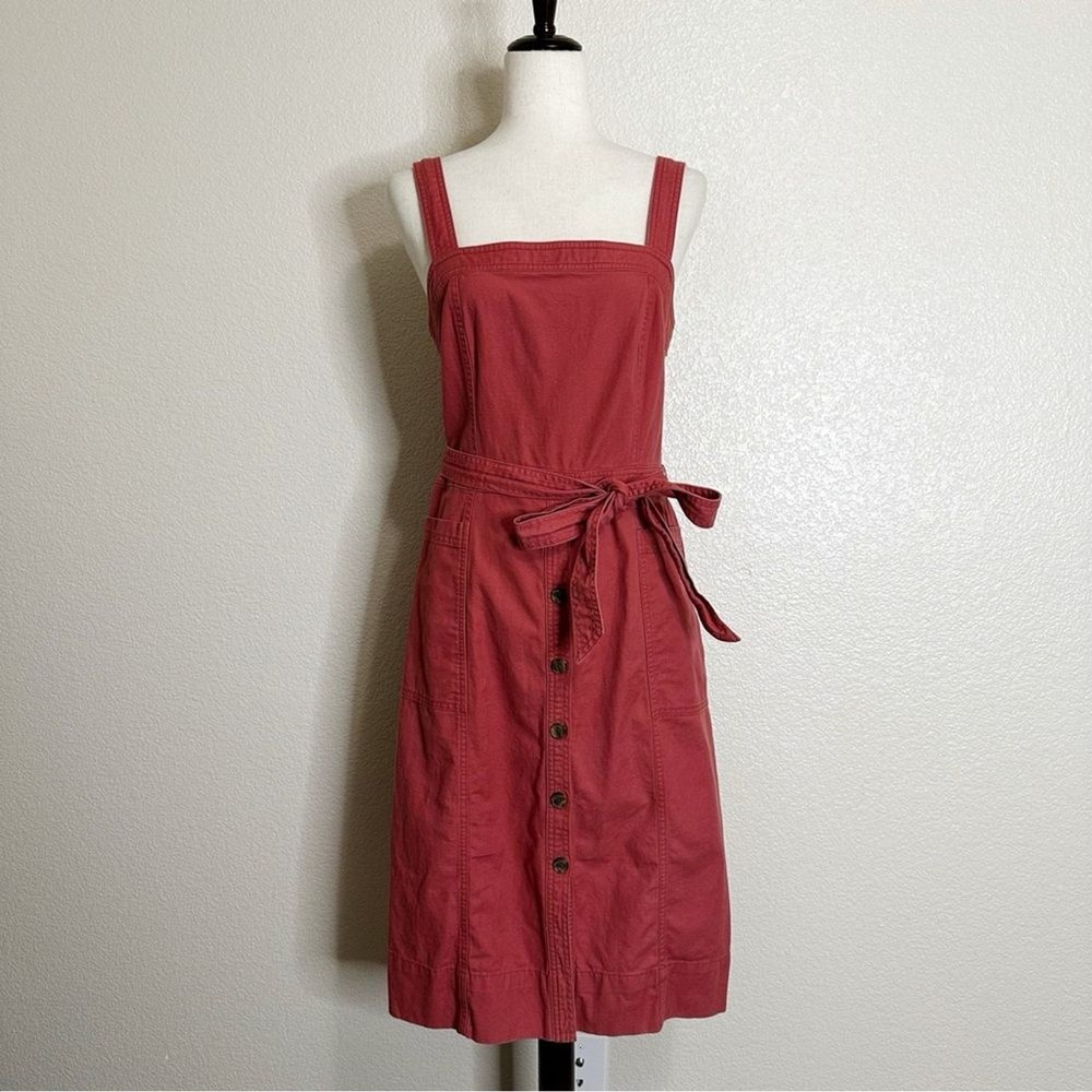GAP Linen Blend Button-Front Apron Midi Dress, Size 8 Tall
