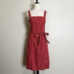 GAP Linen Blend Button-Front Apron Midi Dress, Size 8 Tall