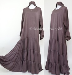 3 Tiered Closed Umbrella Flare Abaya Muslim Women Modest Maxi Dress Cocoa